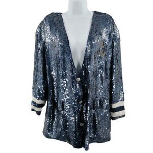 Nautical Themed Vintage Navy Blue Silk Jacket | Hand-Embellished with Beads & Se